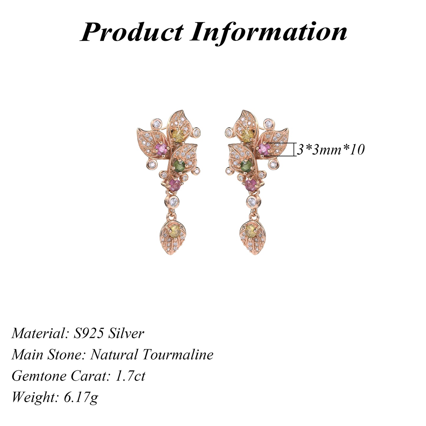 Graceful Rhodium Plated S925 Silver Natural Tourmaline Flower Drop Earrings for Gift