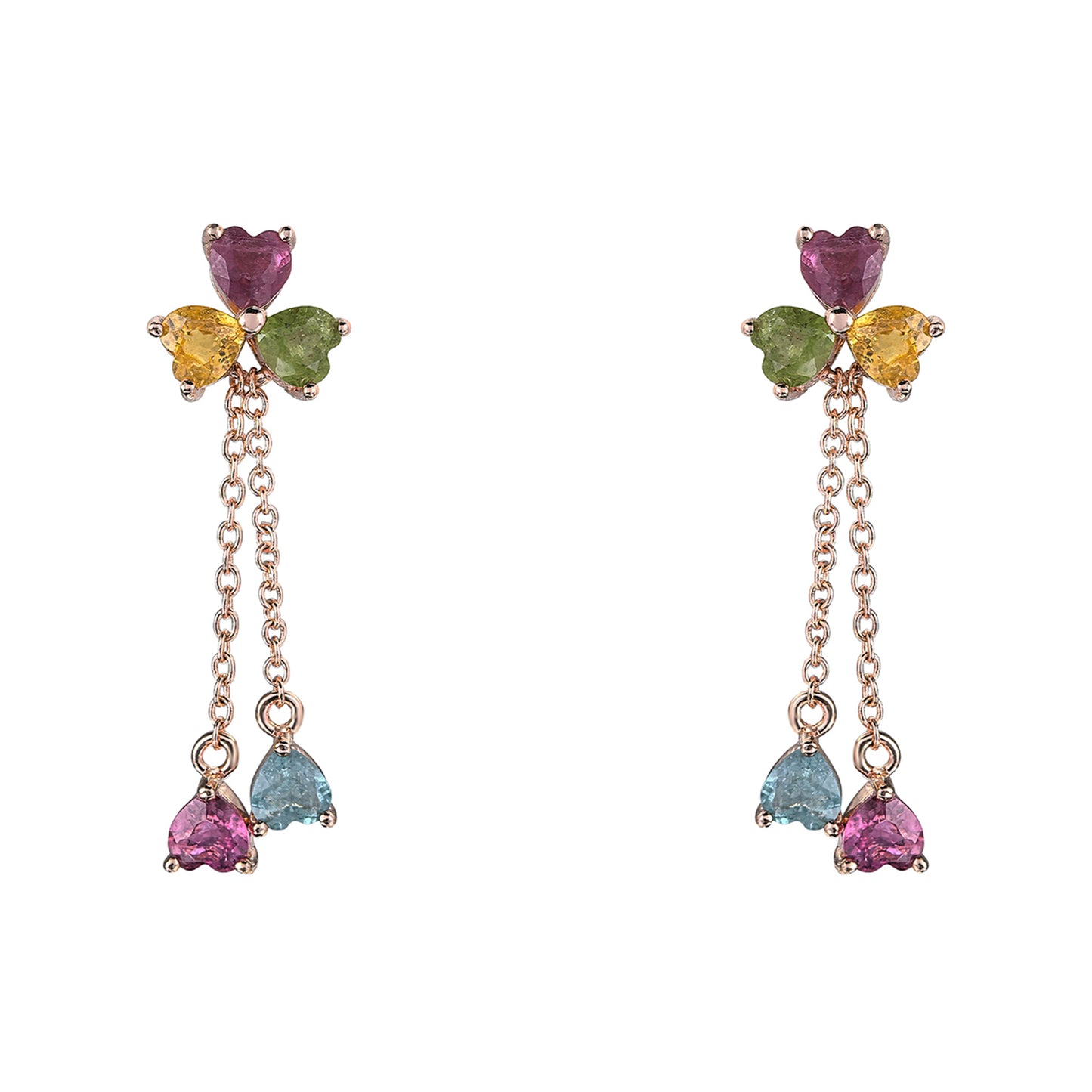 Elegant Rose Gold Plated S925 Silver Natural Tourmaline Clover Drop Earrings
