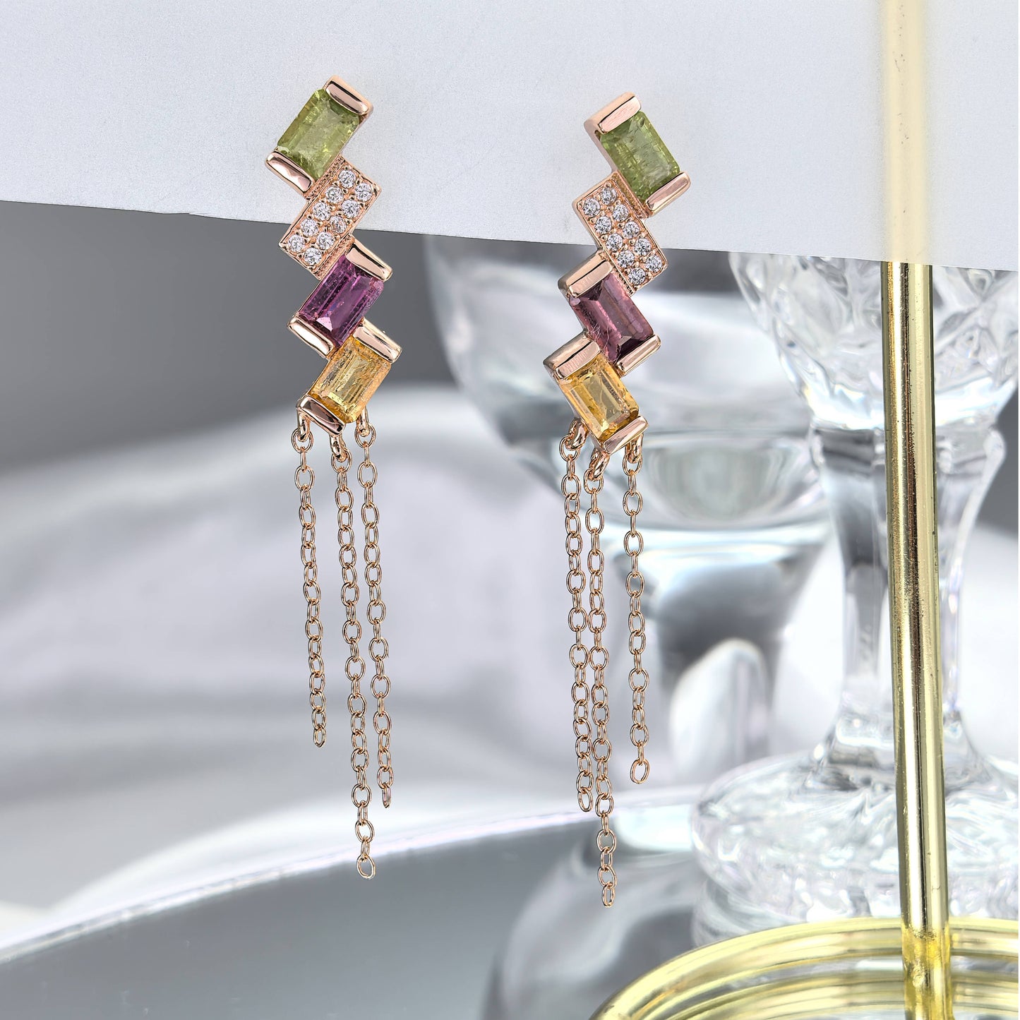 Graceful Rose Gold Plated 925 Sterling Silver Drop Earrings with Natural Tourmaline