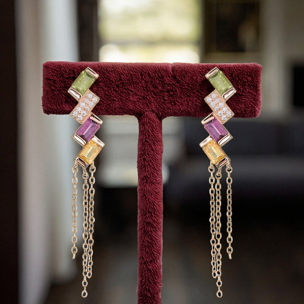 Graceful Rose Gold Plated 925 Sterling Silver Drop Earrings with Natural Tourmaline