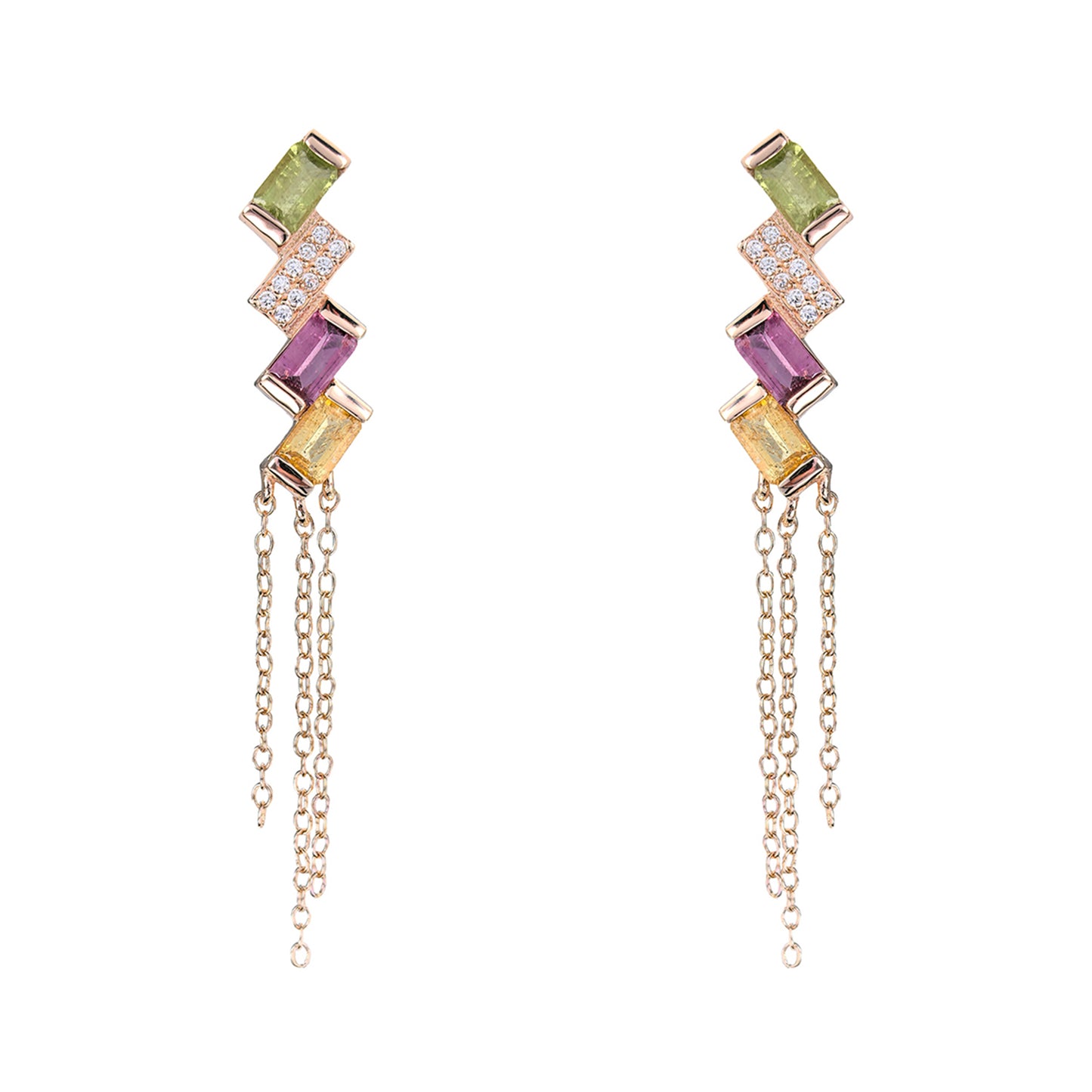 Graceful Rose Gold Plated 925 Sterling Silver Drop Earrings with Natural Tourmaline