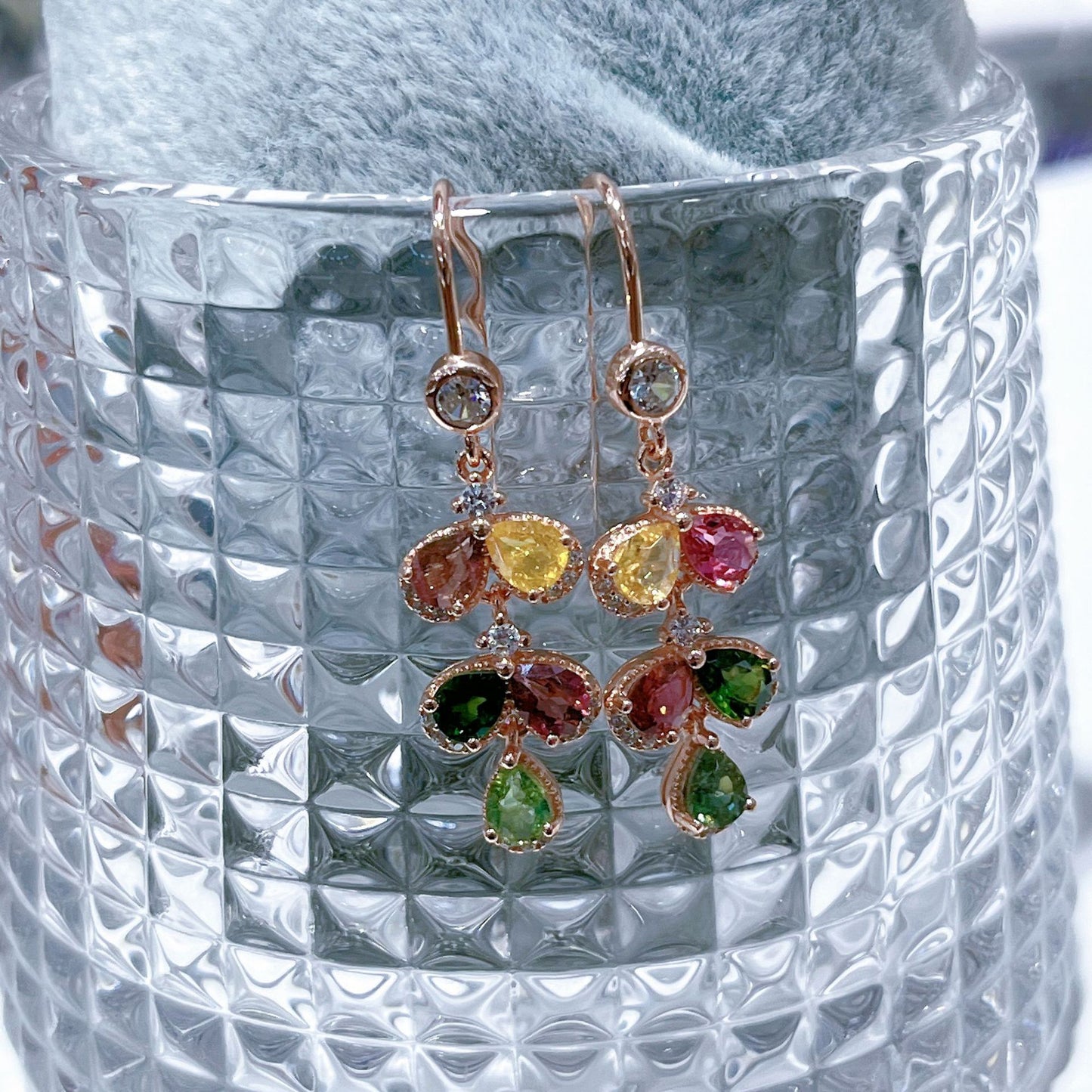 Exquisite Rose Gold Plated 925 Sterling Silver Natural Tourmaline Drop Earrings