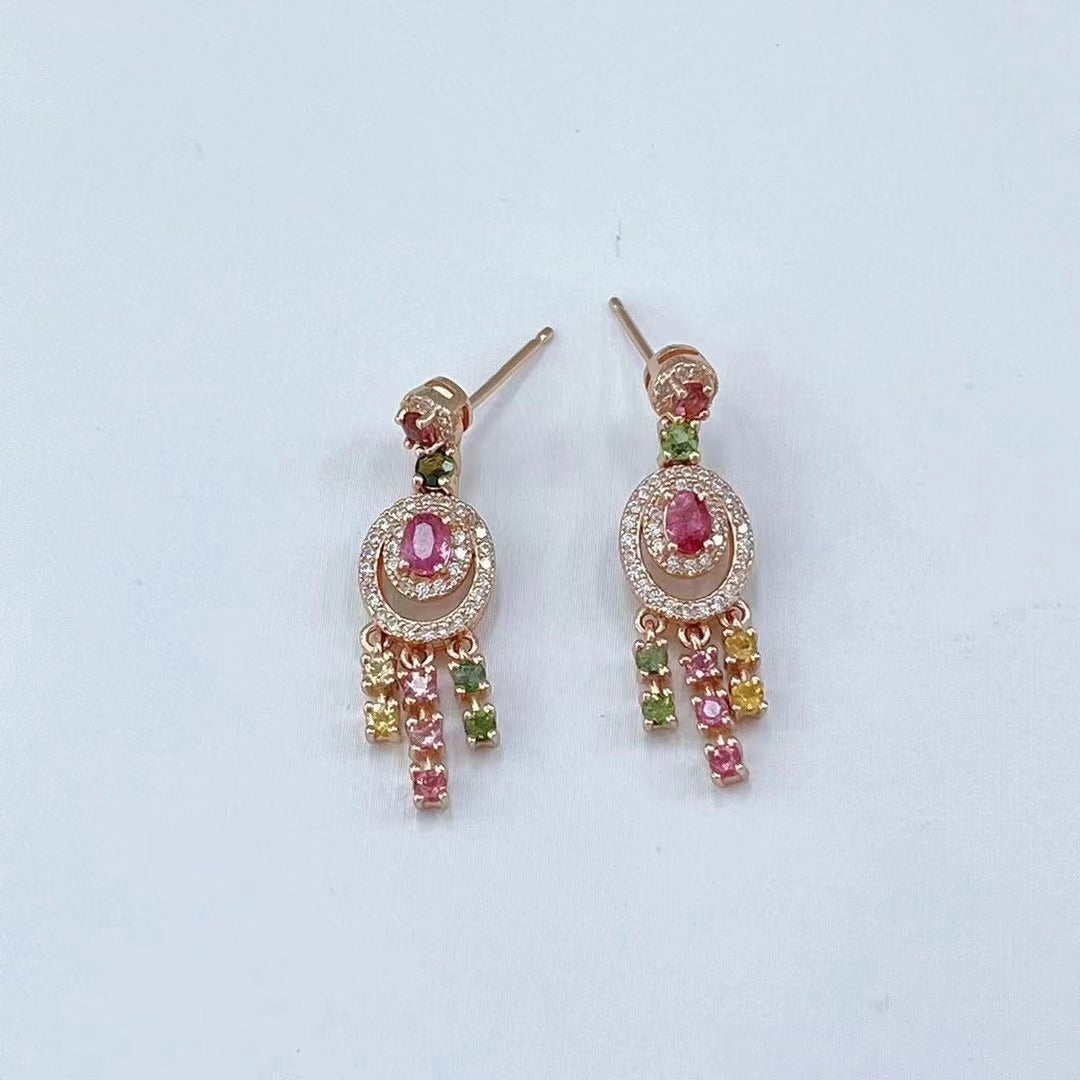 Elegant Rose Gold Plated 925 Sterling Silver Natural Tourmaline Drop Earrings