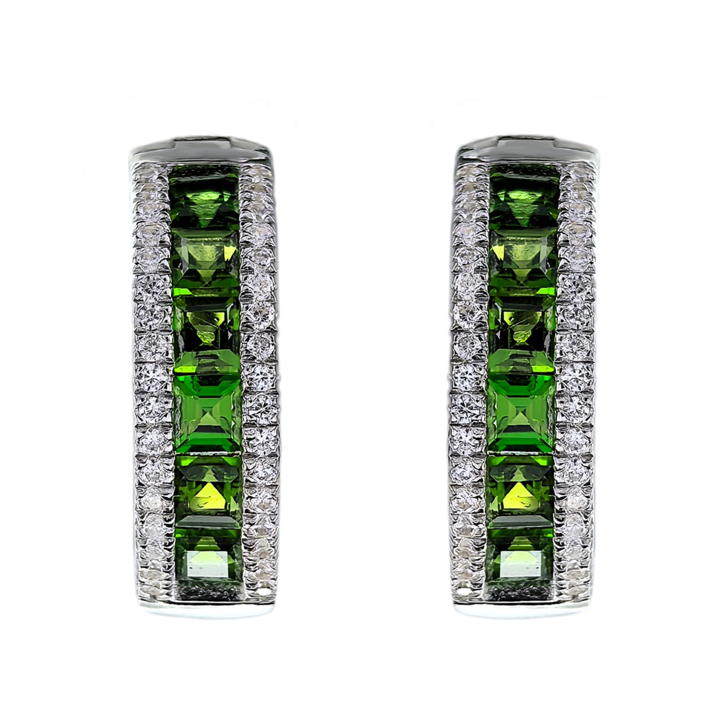 Exquisite Rhodium Plated Silver 925 Jewelry Natural Diopside Hoop Earrings