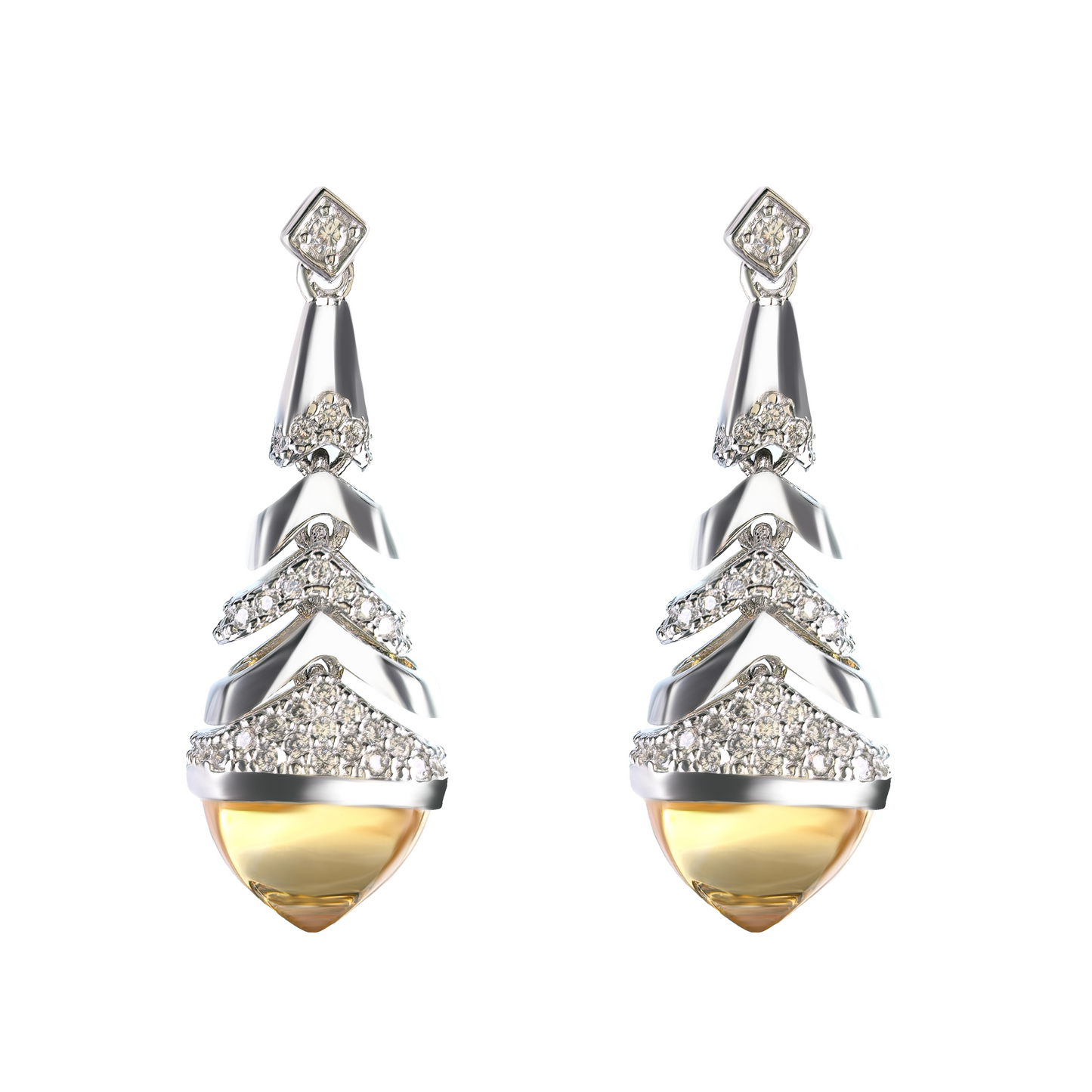 Trendy Rhodium Plated 925 Silver Citrine Quartz Jewelry Sets
