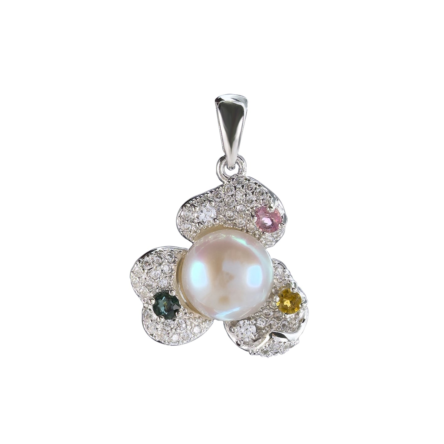 Elegant 925 Sterling Silver Freshwater Pearl Flower Jewelry Set Rhodium Plated