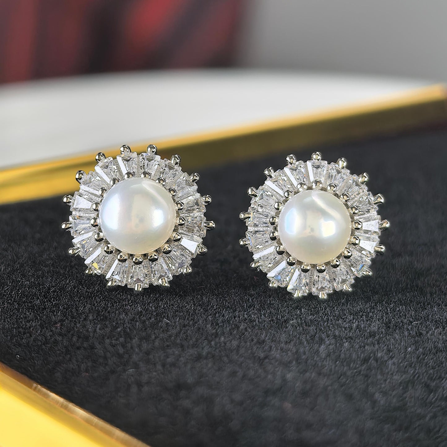 Sparkling Rhodium Plated Prata 925 Freshwater Pearl Women Jewelry Set