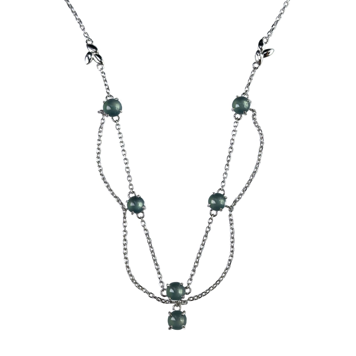 Gorgeous Rhodium Plated Silver 925 Jewelry Natural Jadeite Necklace