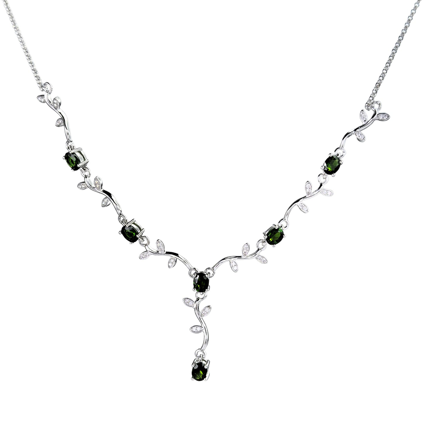 Rhodium/Rose Gold Plated Silver 925 Jewelry Natural Diopside/Tourmaline Flower Necklace
