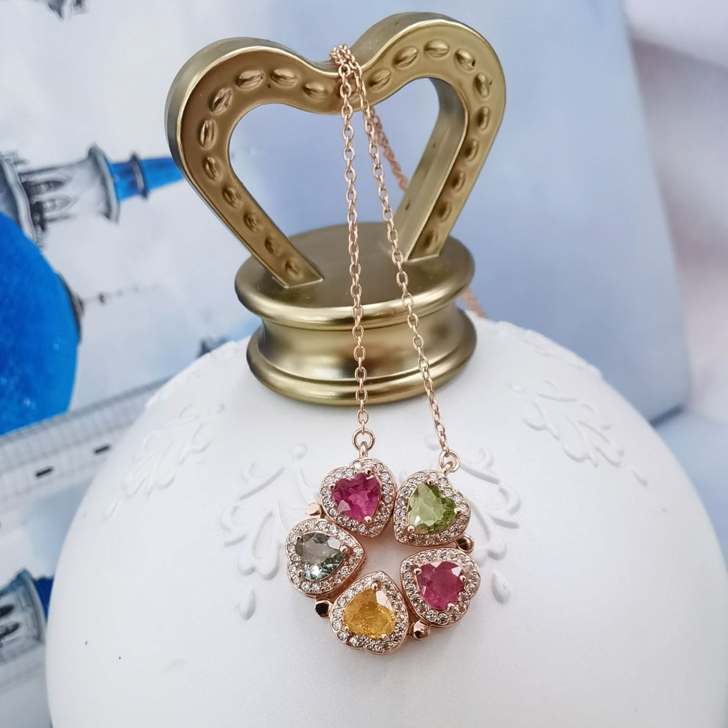 Exquisite Rose Gold Plated Silver 925 Natural Tourmaline Necklace