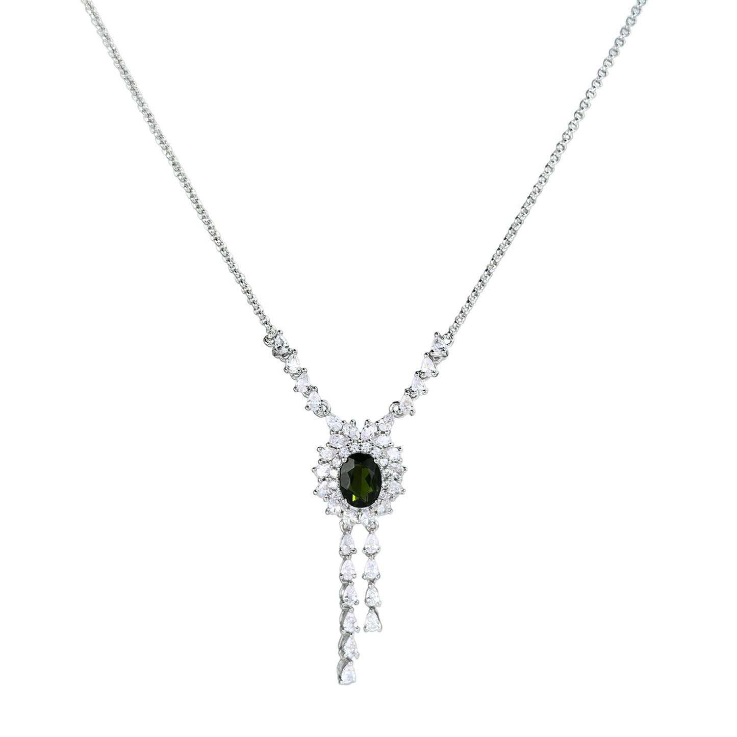 Gorgeous Rhodium Plated Silver 925 Jewelry Natural Diopside Necklace
