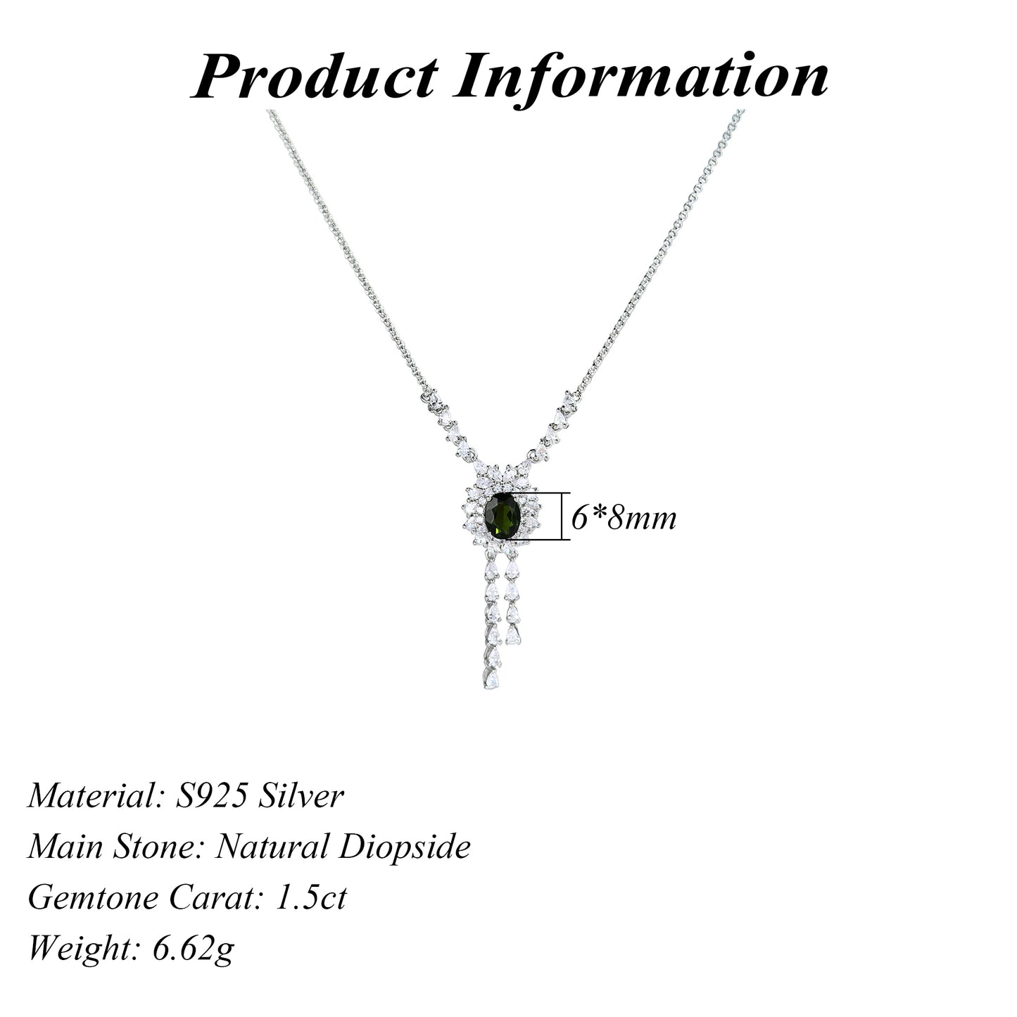 Gorgeous Rhodium Plated Silver 925 Jewelry Natural Diopside Necklace