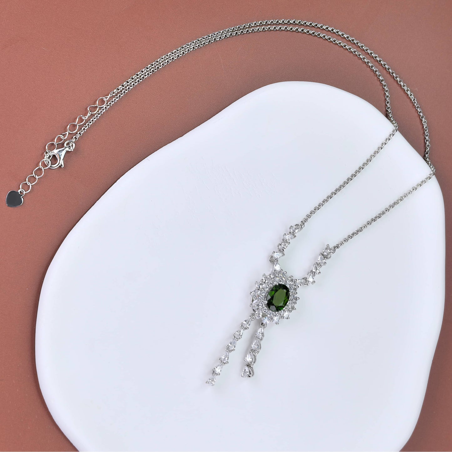 Gorgeous Rhodium Plated Silver 925 Jewelry Natural Diopside Necklace