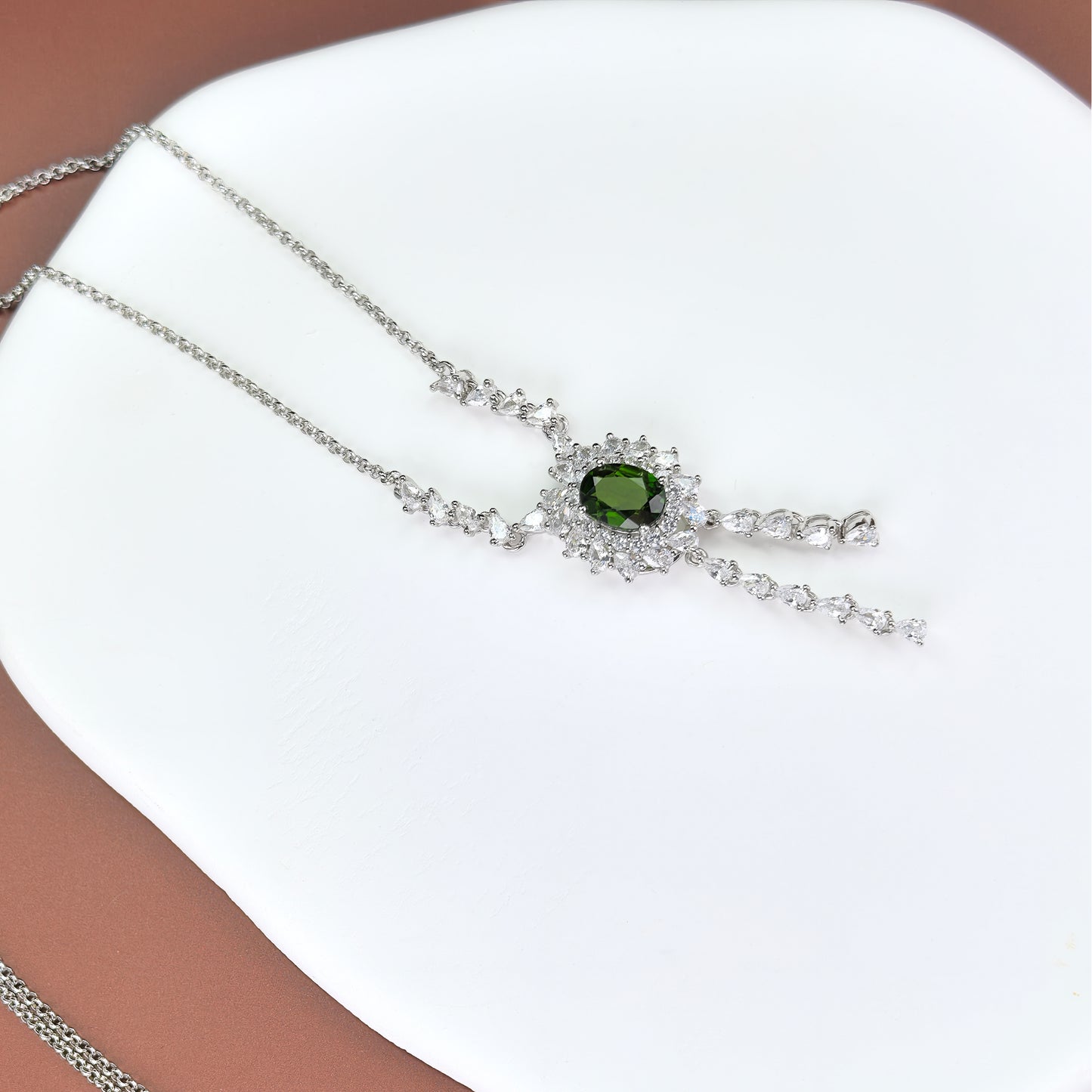 Gorgeous Rhodium Plated Silver 925 Jewelry Natural Diopside Necklace
