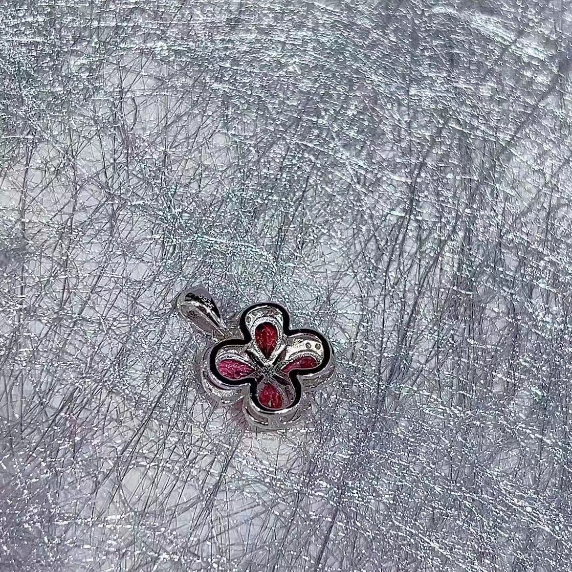 Sparkling Rhodium Plated 925 Sterling Silver Natural Pyrope Pendant