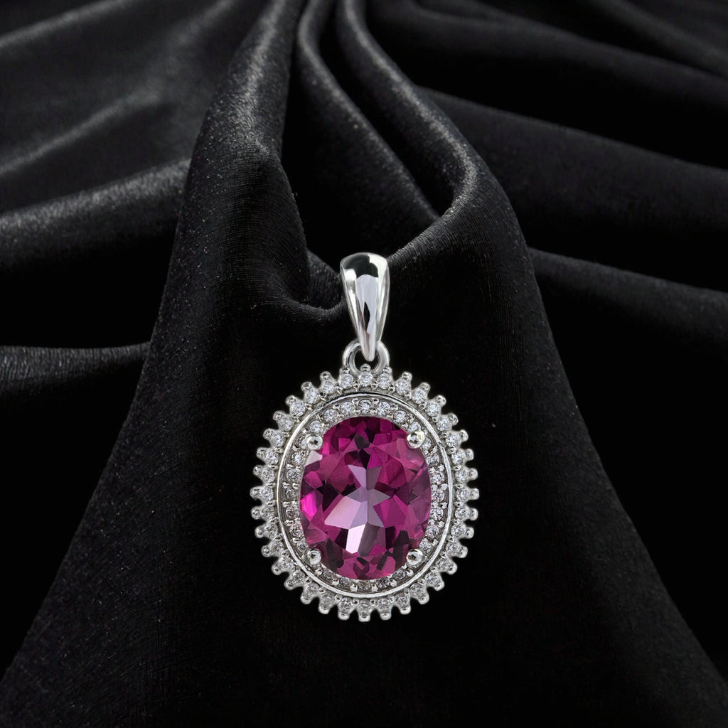 Noble Rhodium Plated 925 Sterling Silver Natural Pink Topaz Pendant