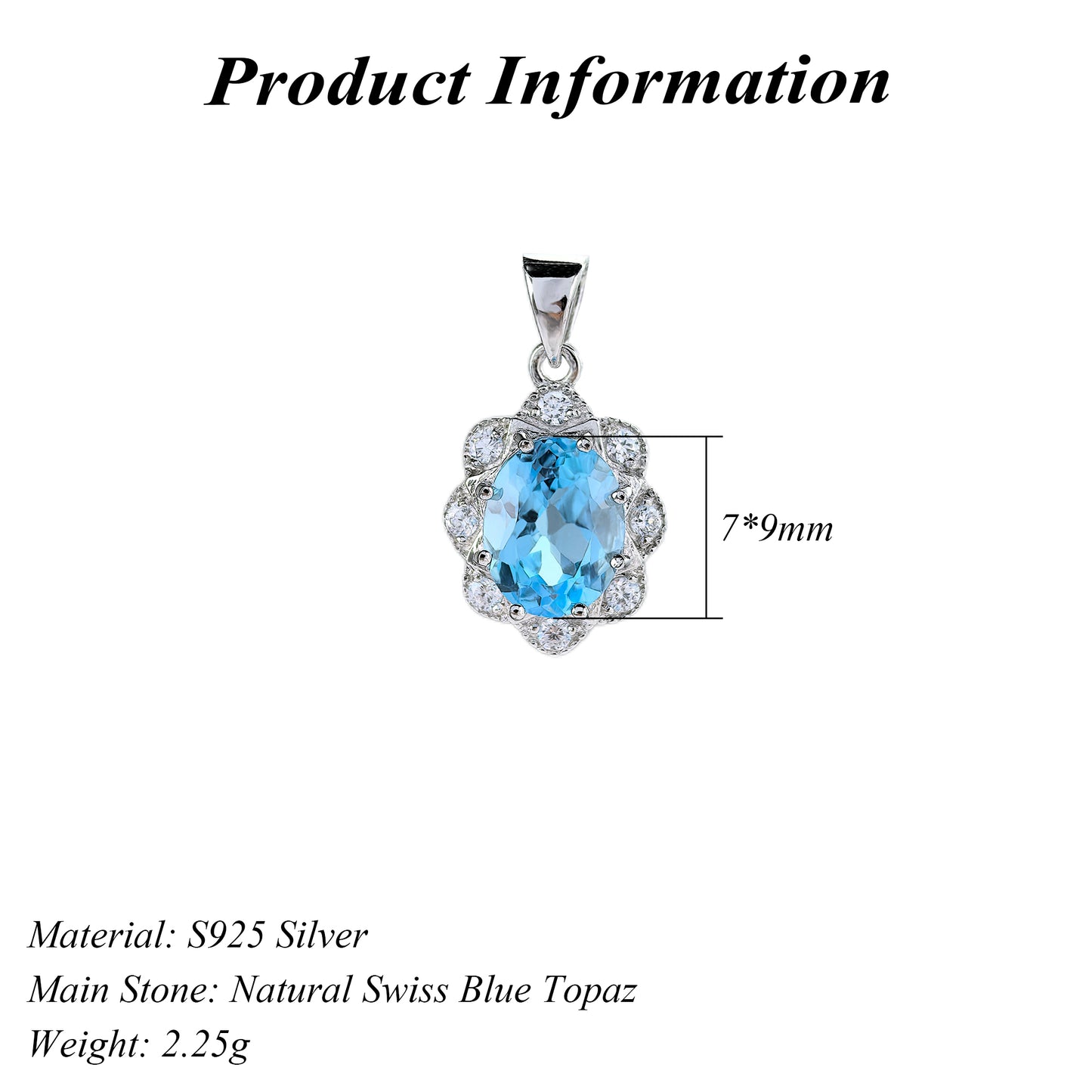 Sparkling Rhodium Plated Silver 925 Natural Swiss Blue Topaz Flower Pendant