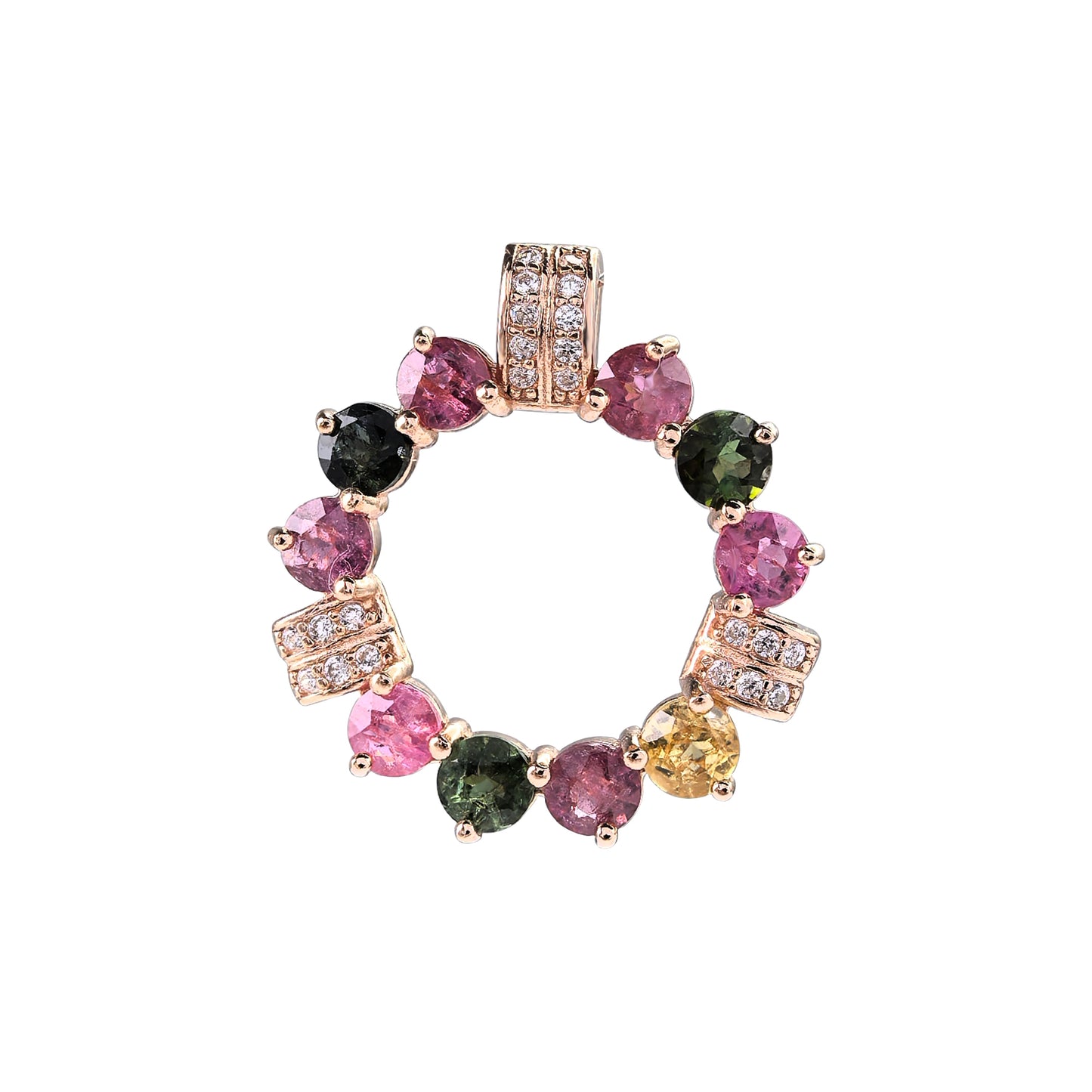 925 Silver Dazzling Rose Gold Plated Fine Pendants Natural Tourmaline round Charm Pendants
