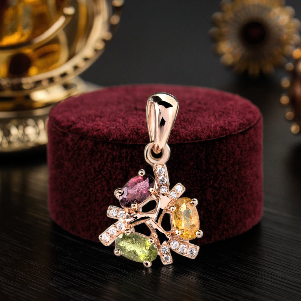 Unique Rose Gold Plated 925 Sterling Silver Natural Tourmaline Pendant