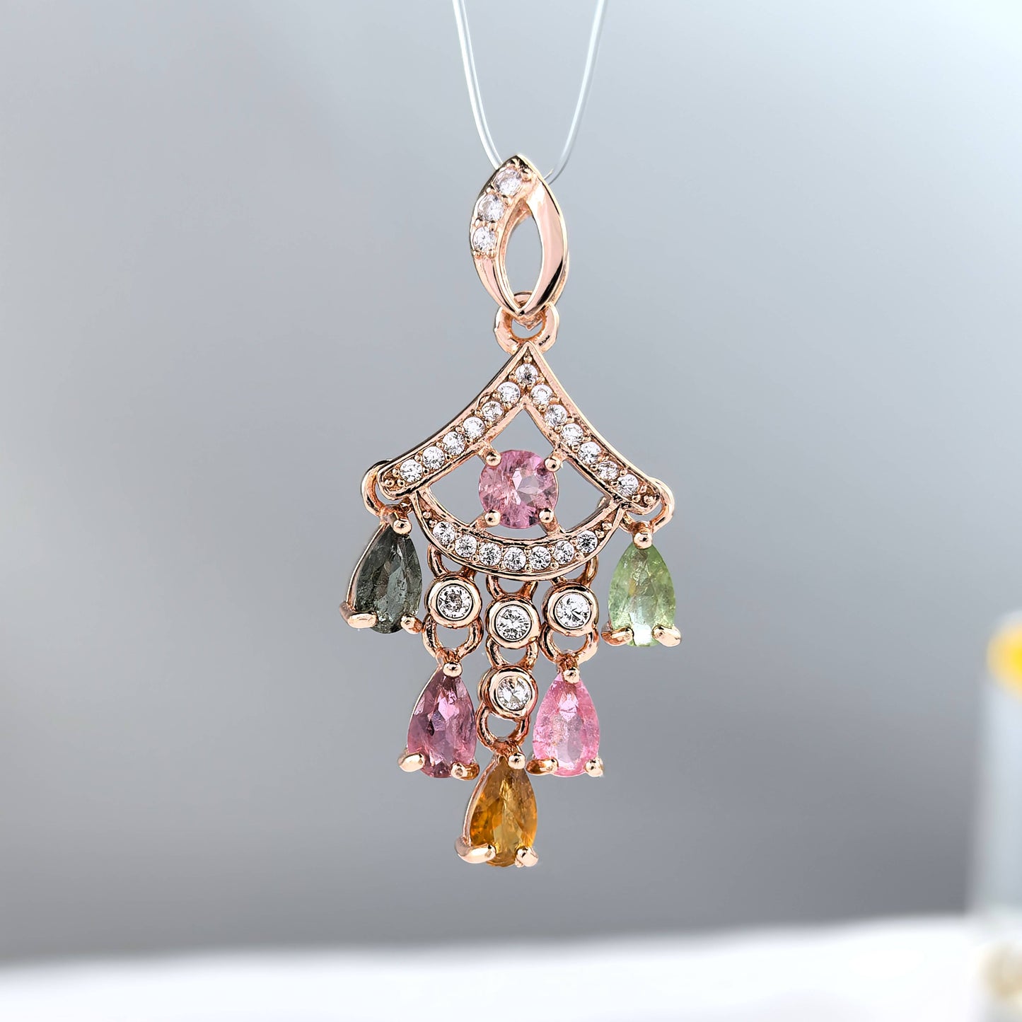 Delicate Rose Gold Plated 925 Sterling Silver Natural Tourmaline Pendant
