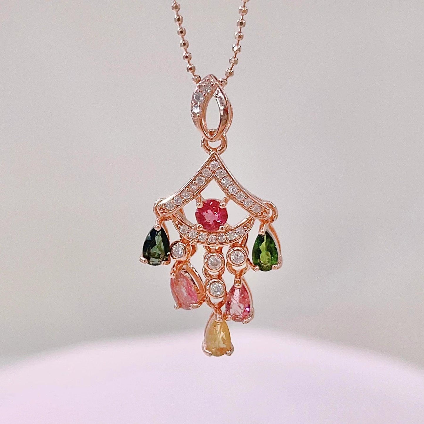 Delicate Rose Gold Plated 925 Sterling Silver Natural Tourmaline Pendant