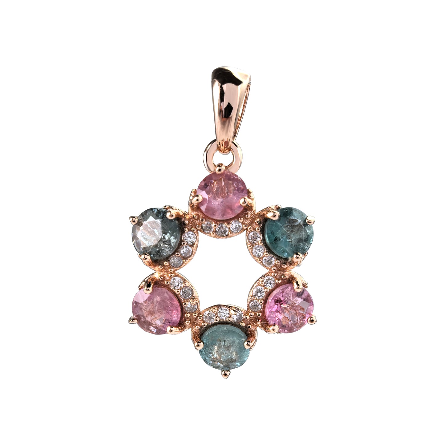 925 Silver Dazzling Rose Gold Plated Fine Pendants Natural Tourmaline round Charm Pendants