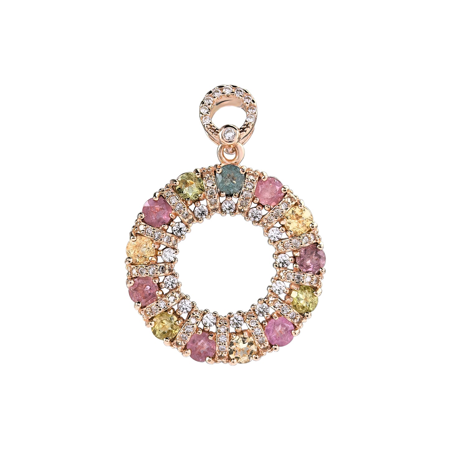 925 Silver Dazzling Rose Gold Plated Fine Pendants Natural Tourmaline round Charm Pendants