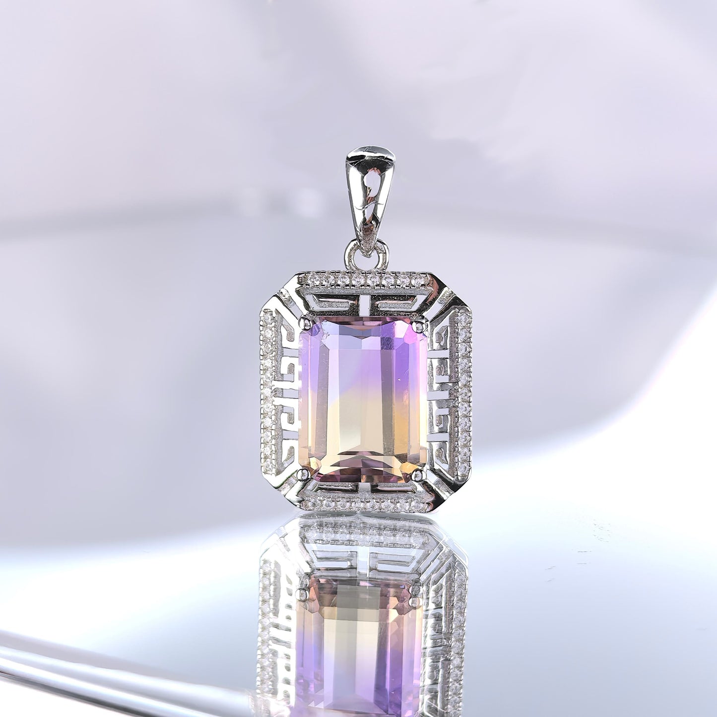 Glamorous Rhodium Plated Joyeria Plata 925 Natural Ametrine Jewelry Set