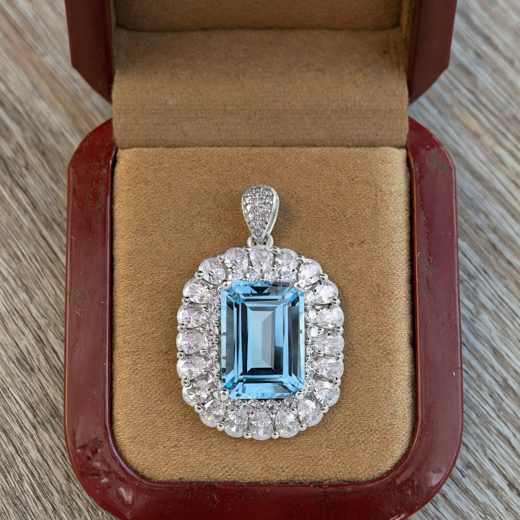 Sparkling Rhodium Plated 925 Silver Jewelry Natural Sky Blue Topaz Pendant