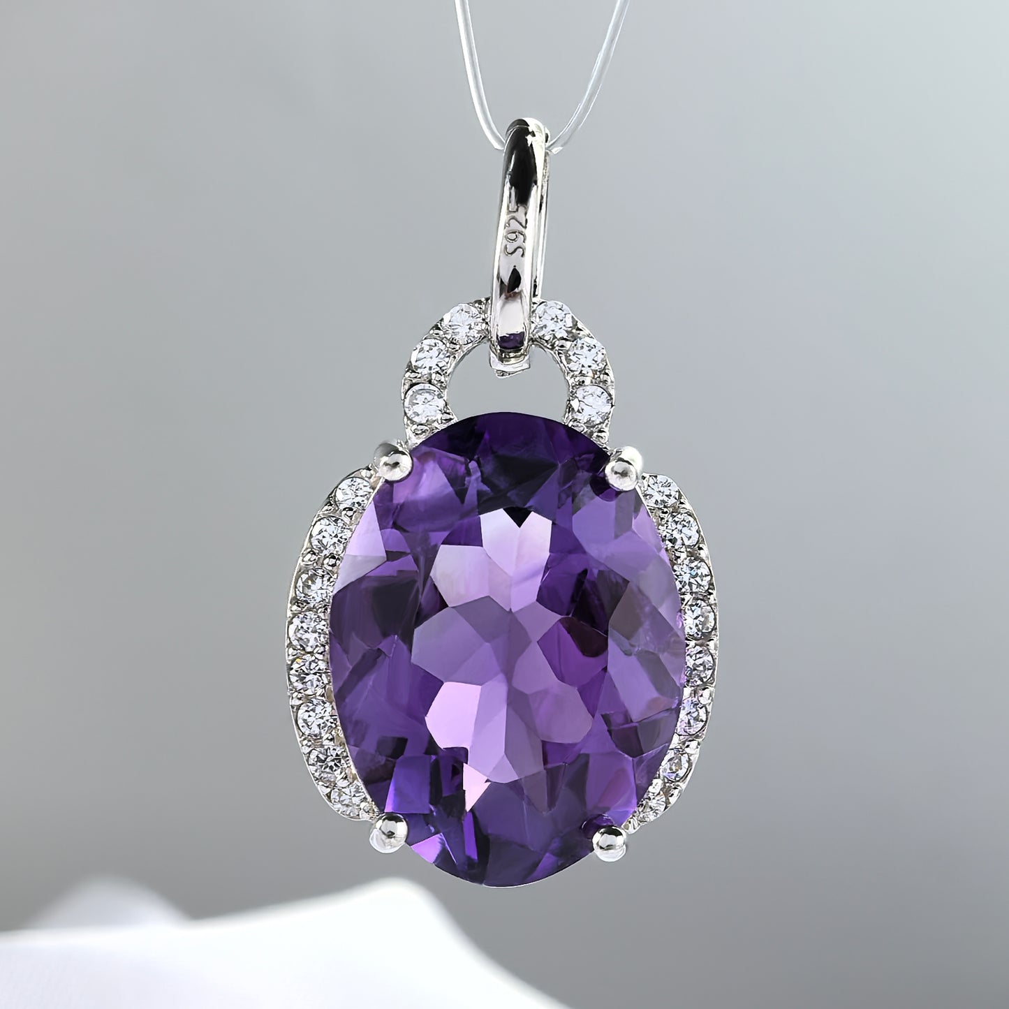 Dazzling Rhodium Plated 925 Silver Natural Amethyst Pendant