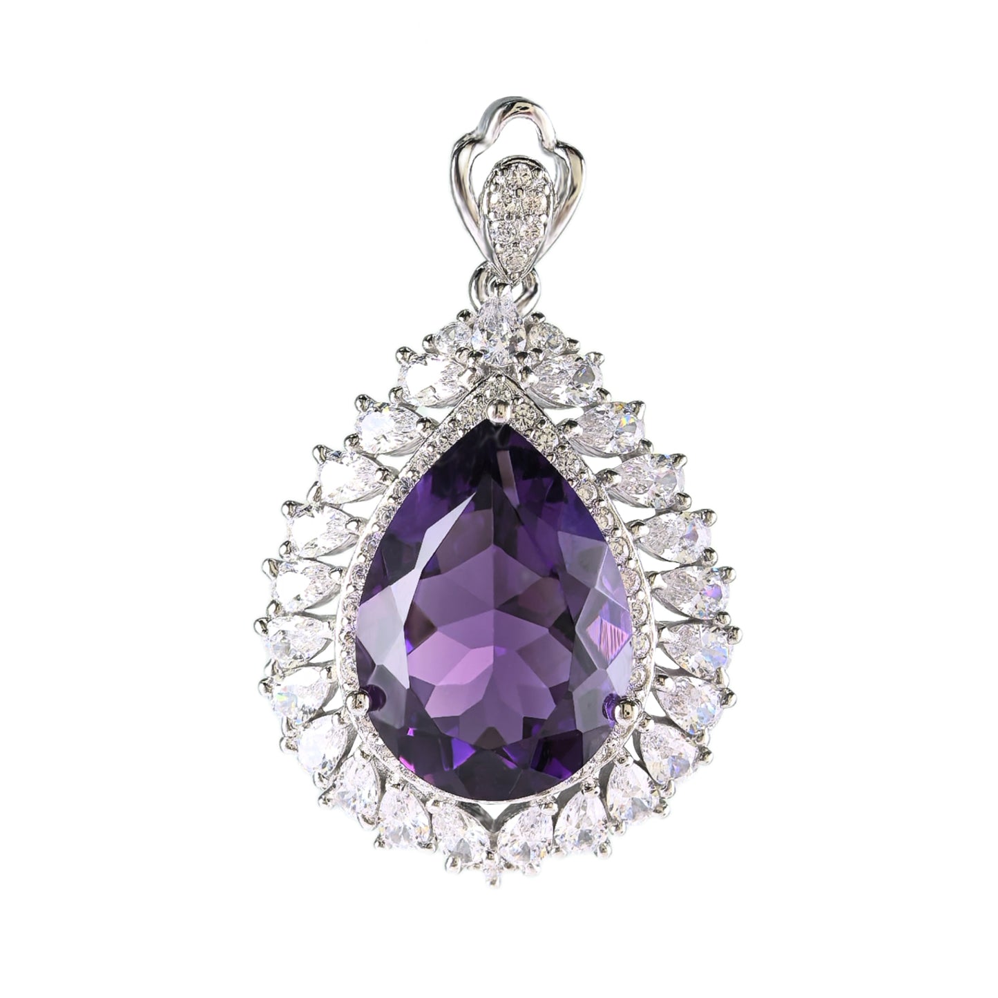 Sparkling Rhodium Plated 925 Silver Jewelry Natural Amethyst Pendant