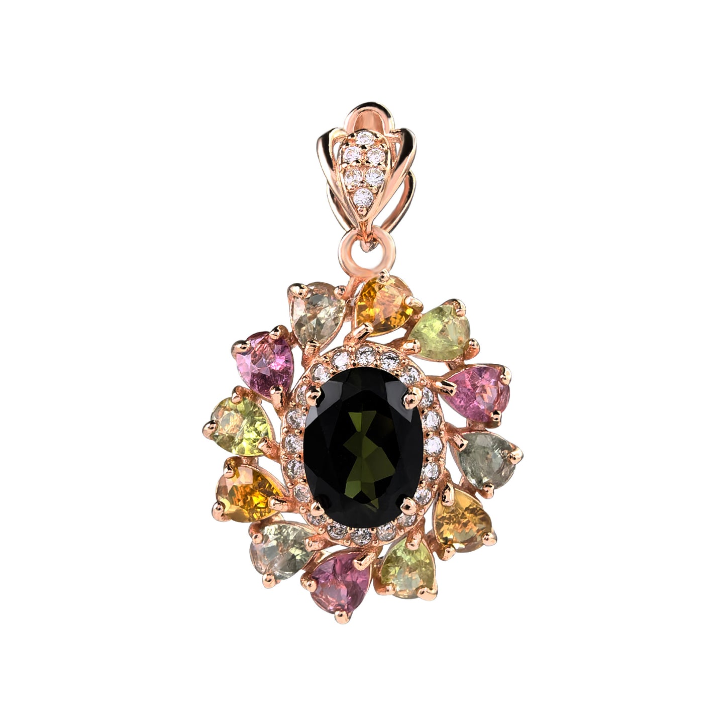 Delicate Rose Gold Plated 925 Sterling Silver Natural Tourmaline Pendant