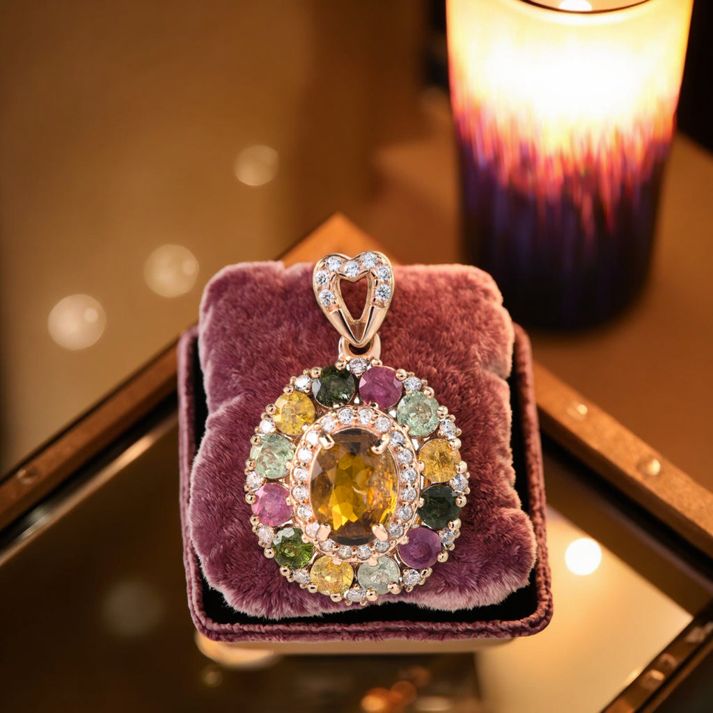 Delicate Rose Gold Plated 925 Sterling Silver Natural Tourmaline Pendant