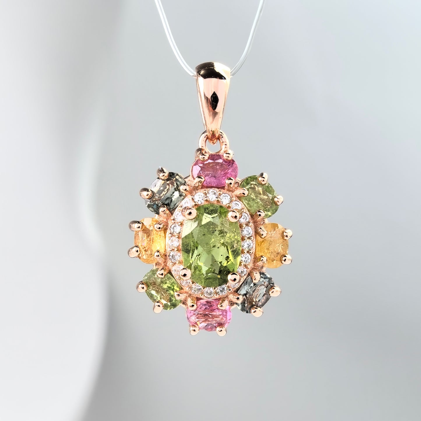 Gorgeous Rose Gold Plated 925 Sterling Silver Natural Tourmaline Flower Pendant