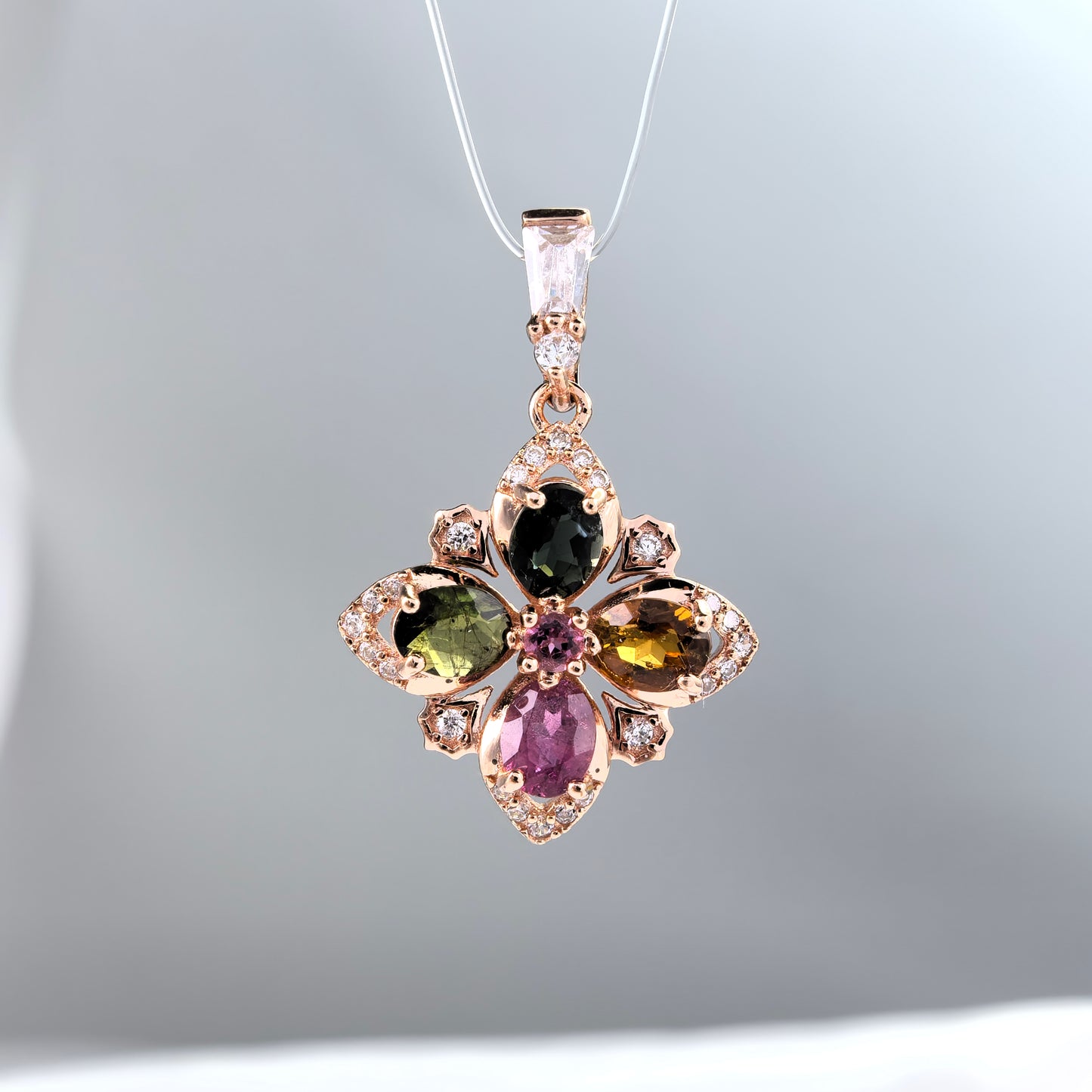 Gorgeous Rose Gold Plated 925 Sterling Silver Natural Tourmaline Pendant