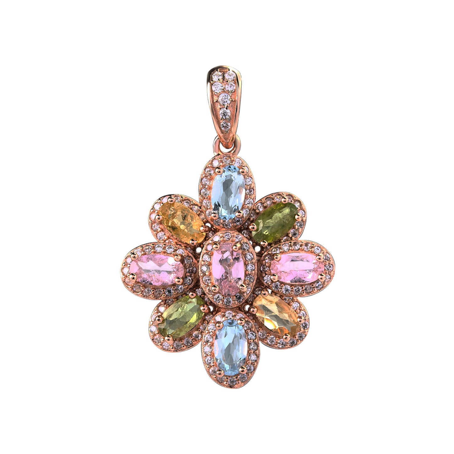 Delicate Rose Gold Plated 925 Sterling Silver Natural Tourmaline Pendant