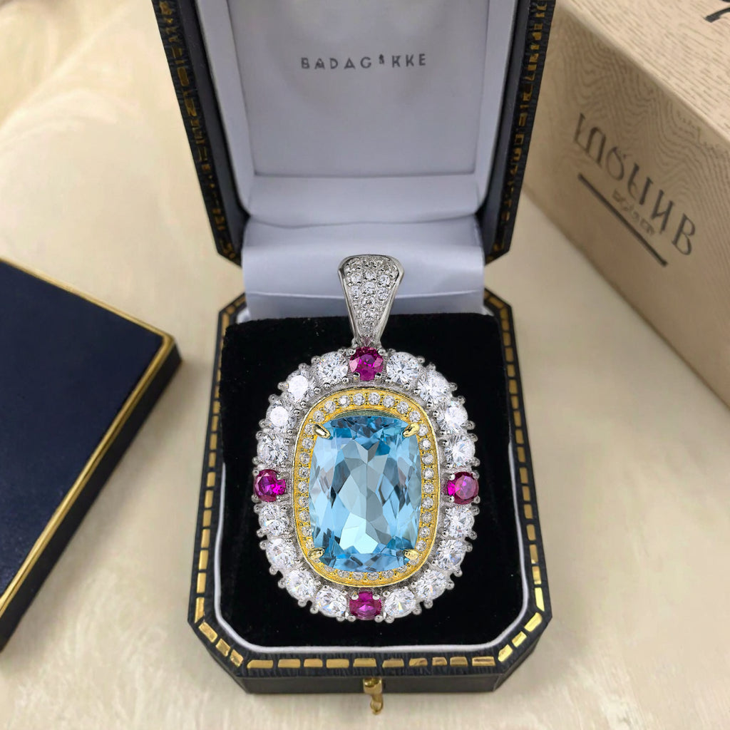 Elegant Dual Color Plated 925 Sterling Silver Natural Swiss Blue Topaz Pendant