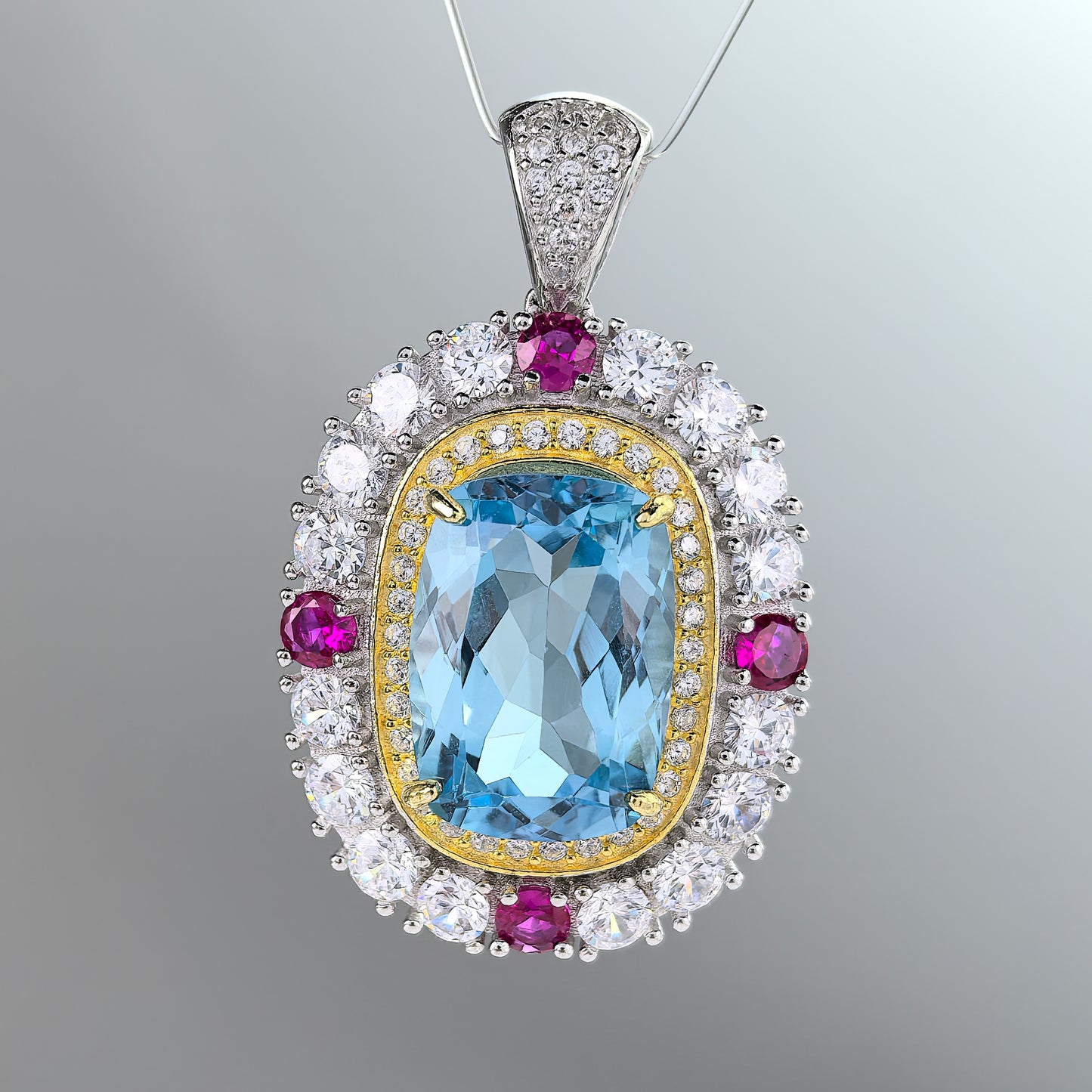 Elegant Dual Color Plated 925 Sterling Silver Natural Swiss Blue Topaz Pendant