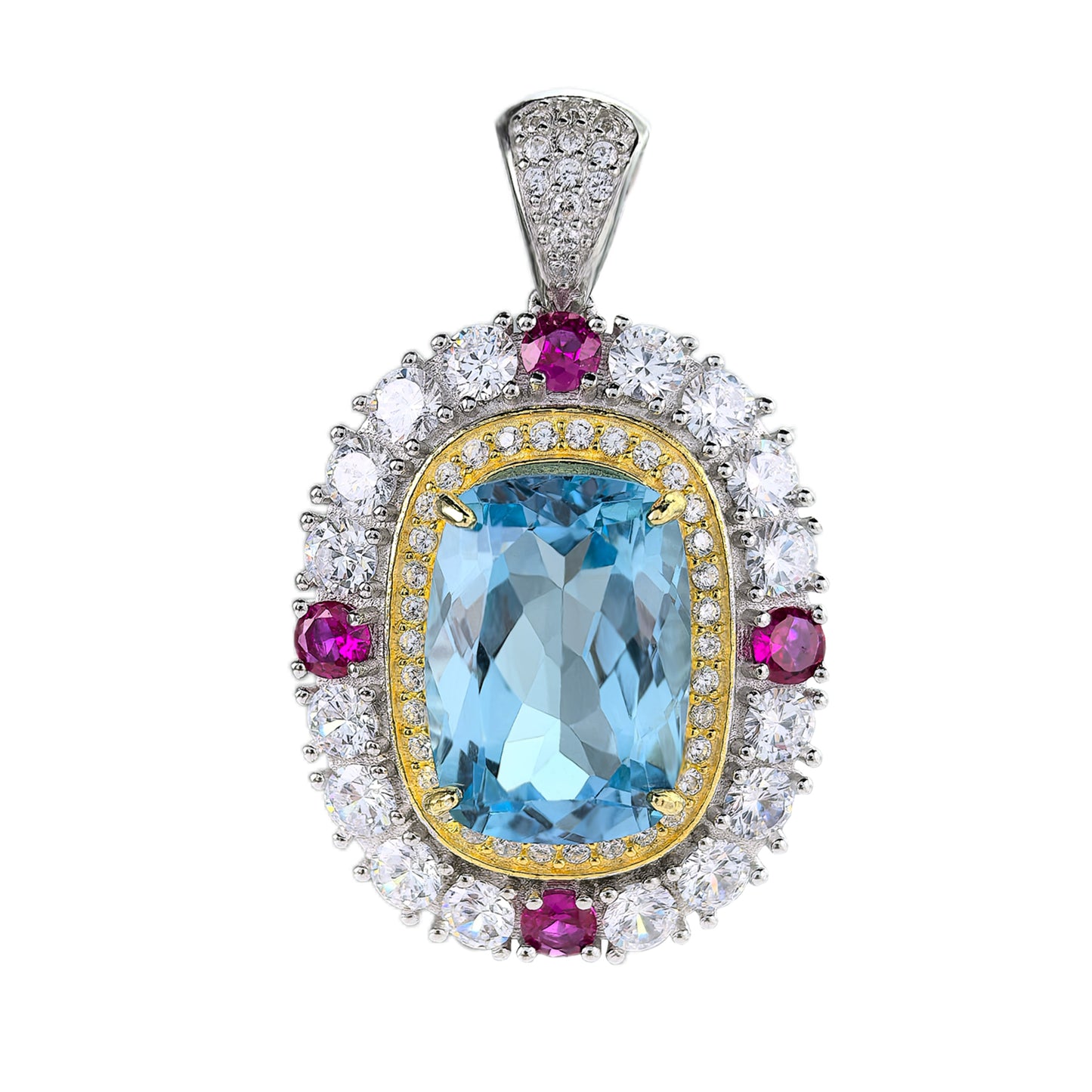 Elegant Dual Color Plated 925 Sterling Silver Natural Swiss Blue Topaz Pendant
