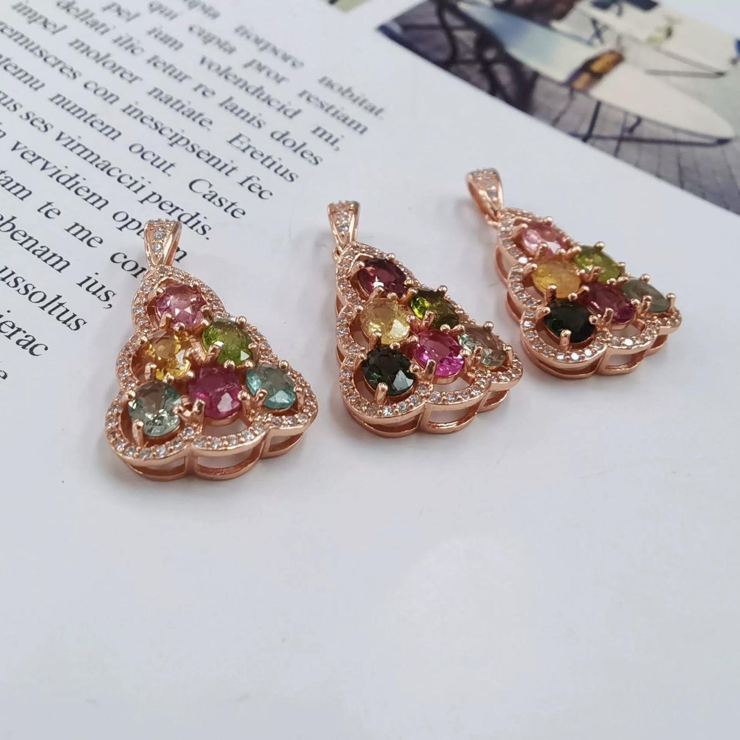 925 Sterling Silver Natural Tourmaline Pendant Gorgeous Rose Gold Plated