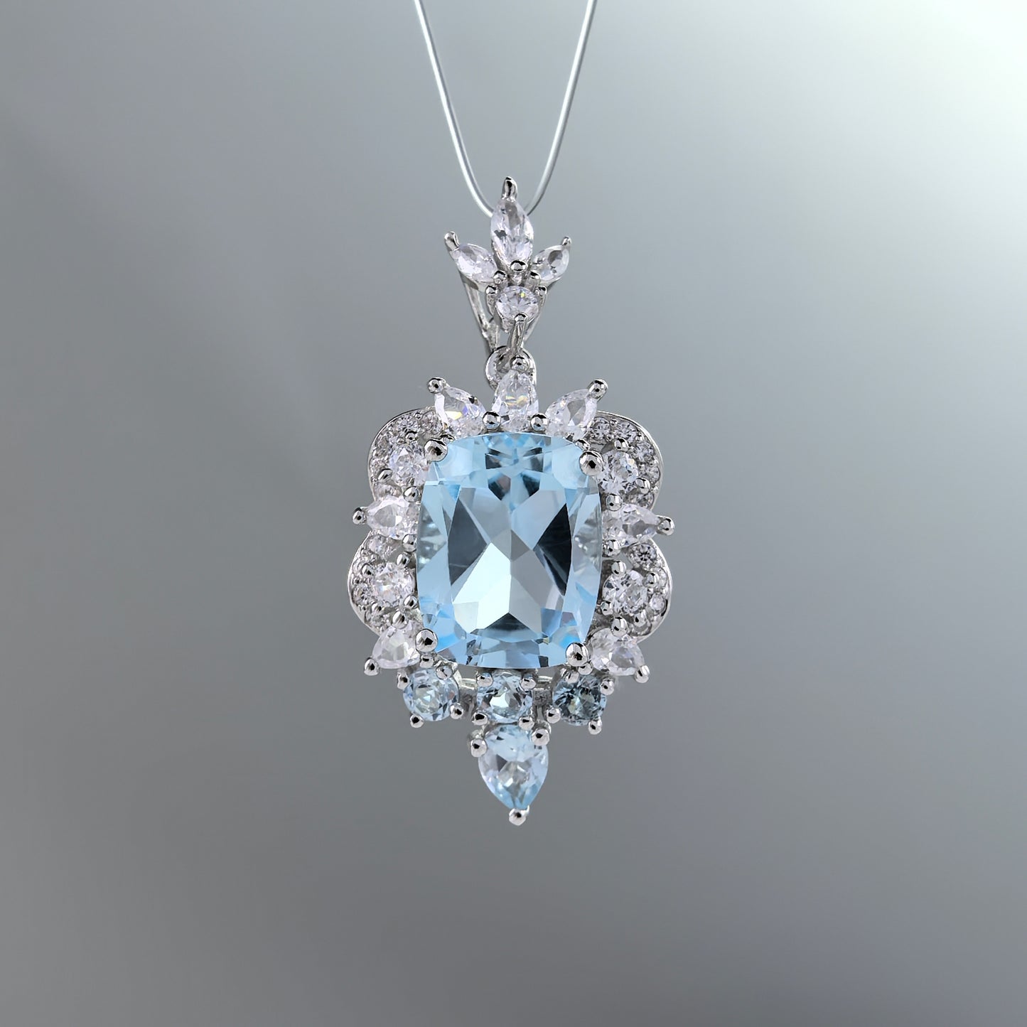 Elegant Rhodium Plated 925 Silver Jewelry Natural Sky Blue Topaz Pendant