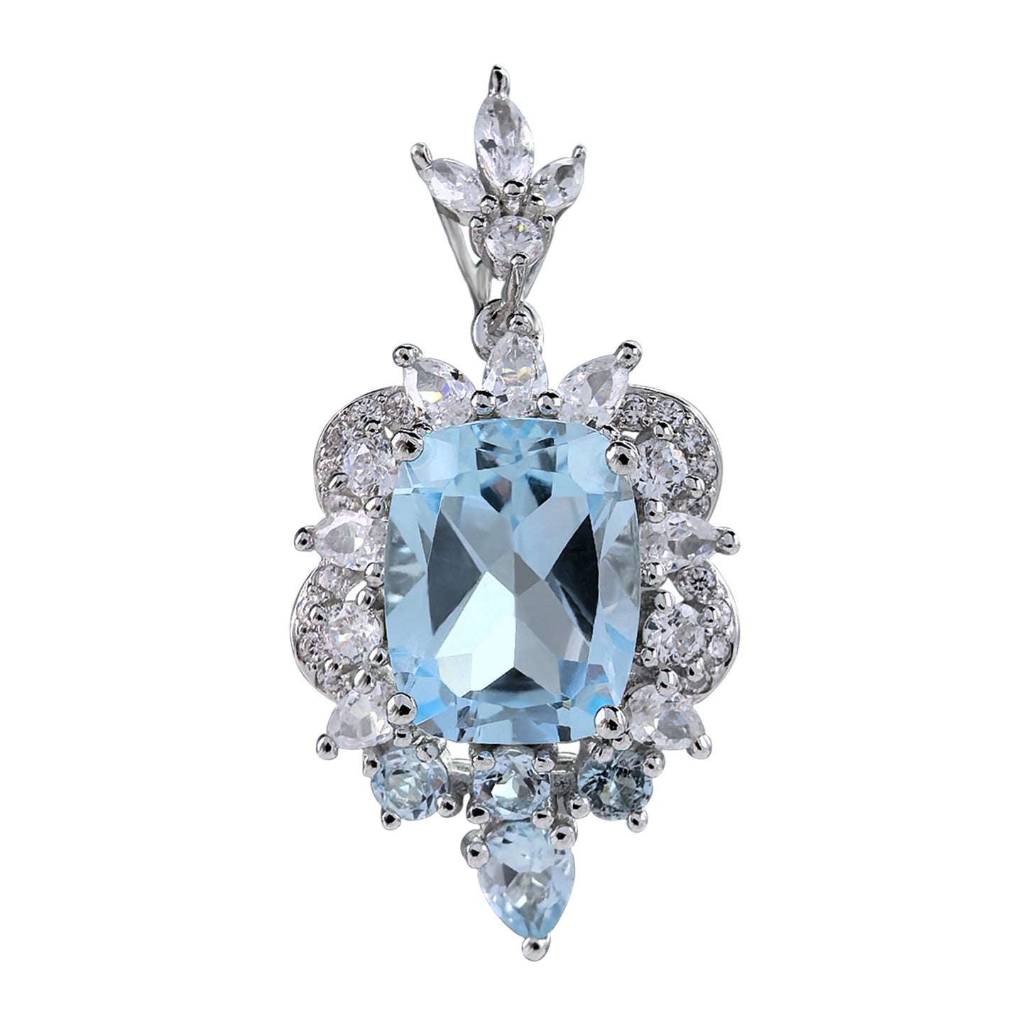 Elegant Rhodium Plated 925 Silver Jewelry Natural Sky Blue Topaz Pendant