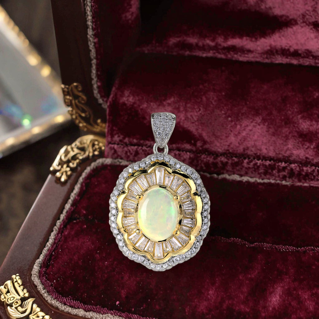 2025 Trendy Regal Dual Color Plated Silver 925 Bijoux Natural Opal Pendant