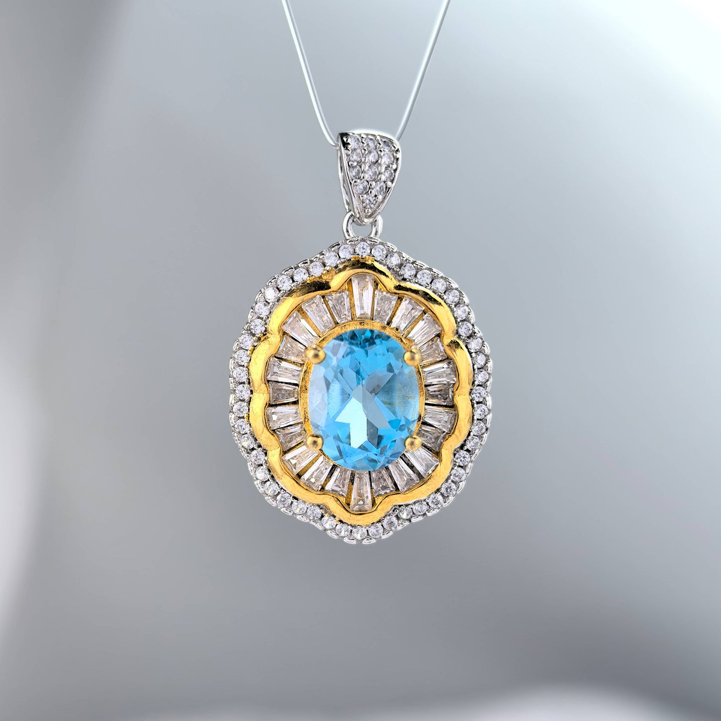 Sparkling Dual Color Plated 925 Sterling Silver Natural Swiss Blue Topaz Pendant