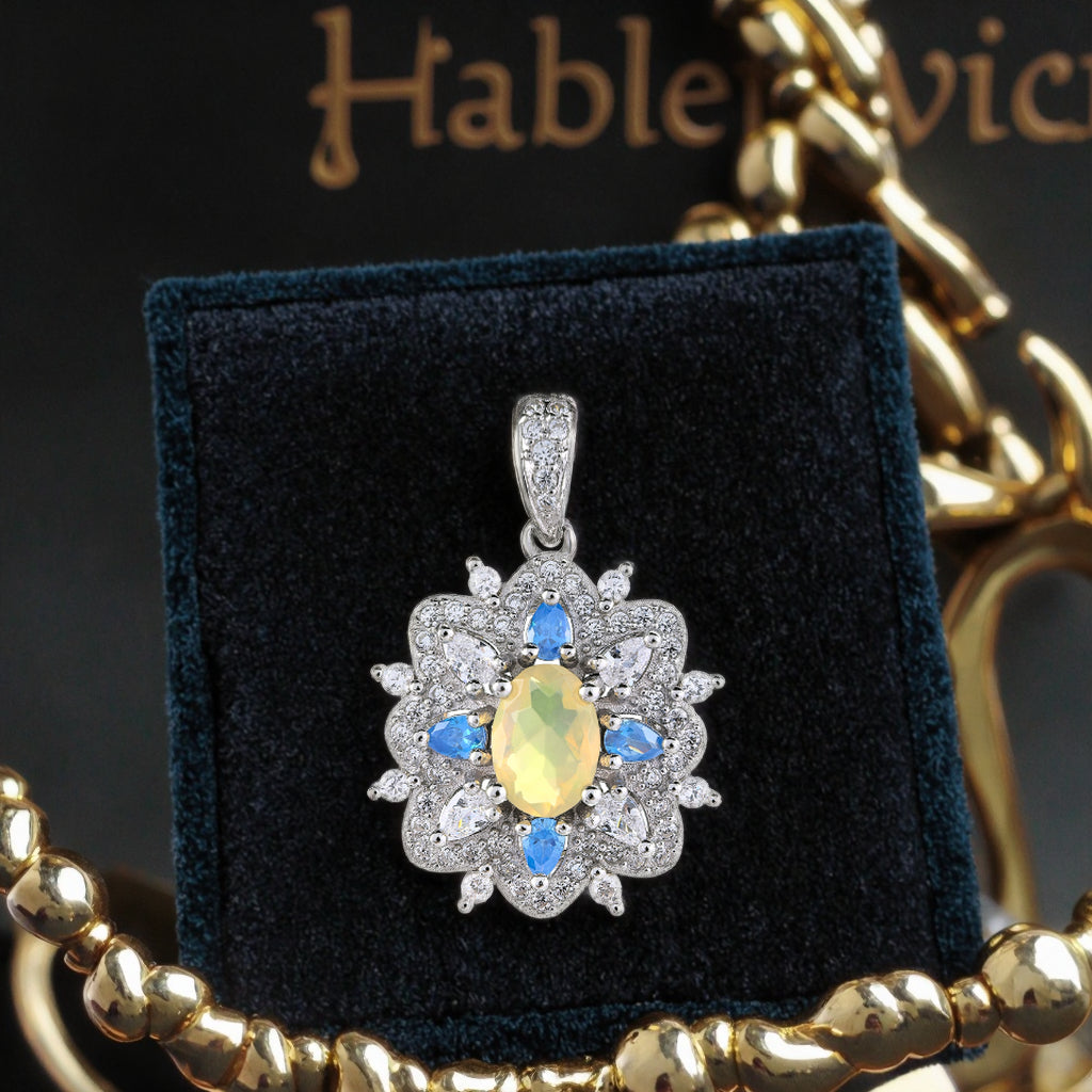 Trendy 925 Silver Rhodium Plated Natural Opal Pendant
