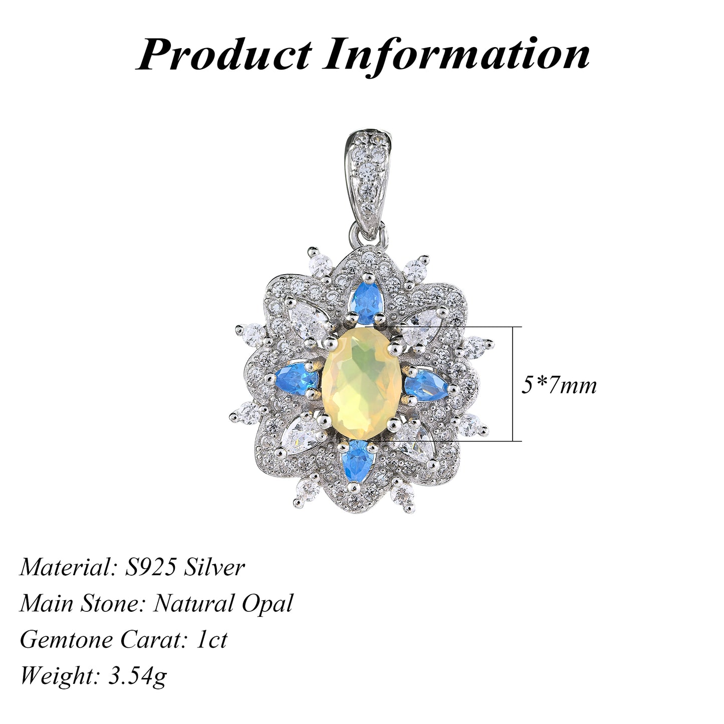 Trendy 925 Silver Rhodium Plated Natural Opal Pendant