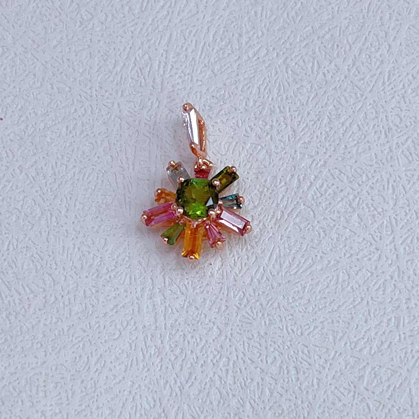 Graceful Rose Gold Plated Silver 925 Pendant Natural Tourmaline Charm