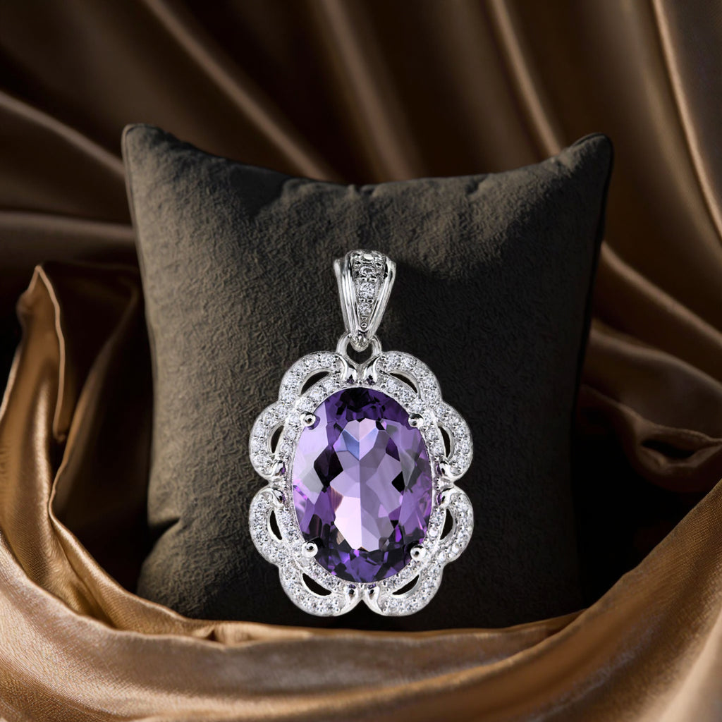 Graceful Rhodium Plated 925 Silver Natural Amethyst Pendant