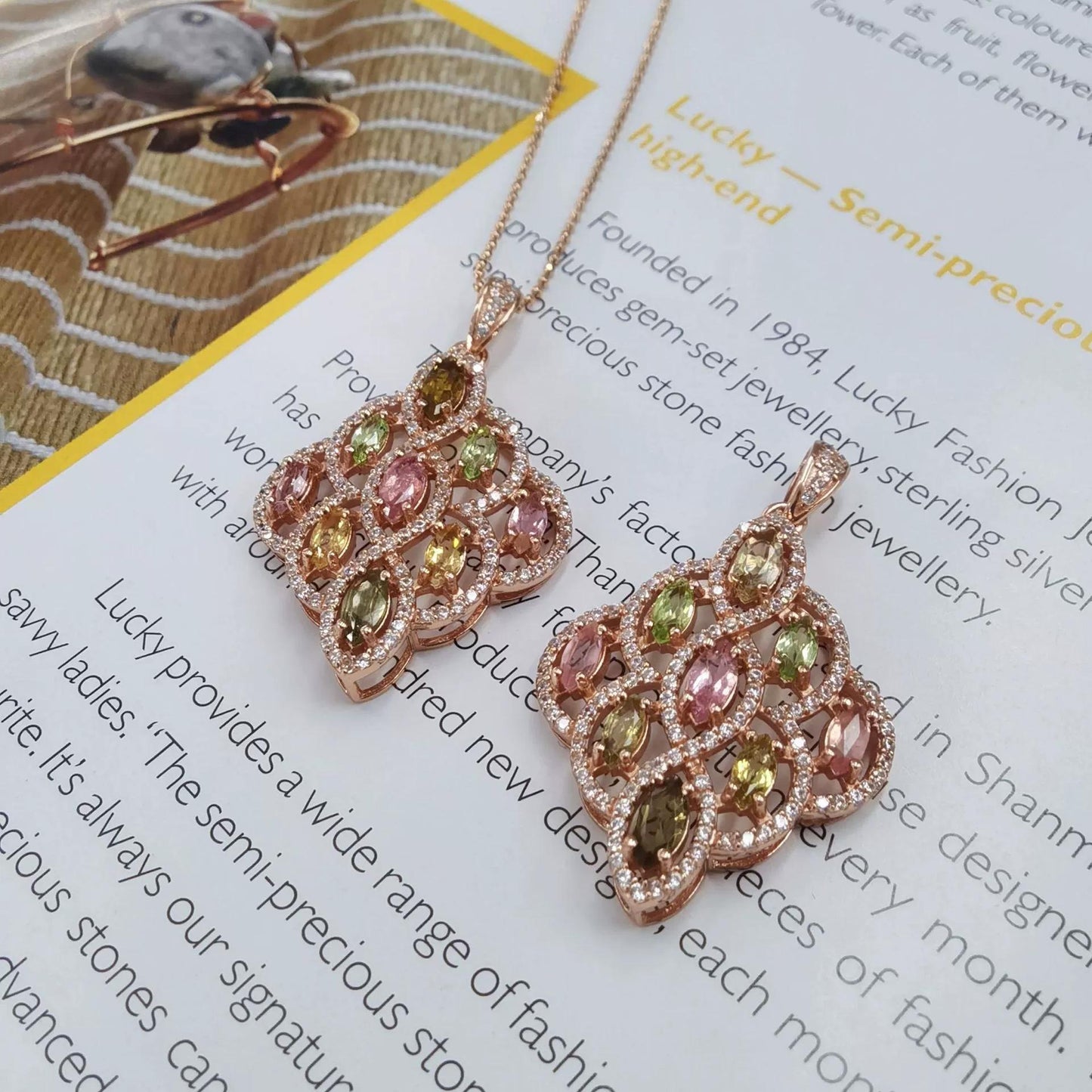 Sparkling Rose Gold Plated 925 Sterling Silver Natural Tourmaline Pendant