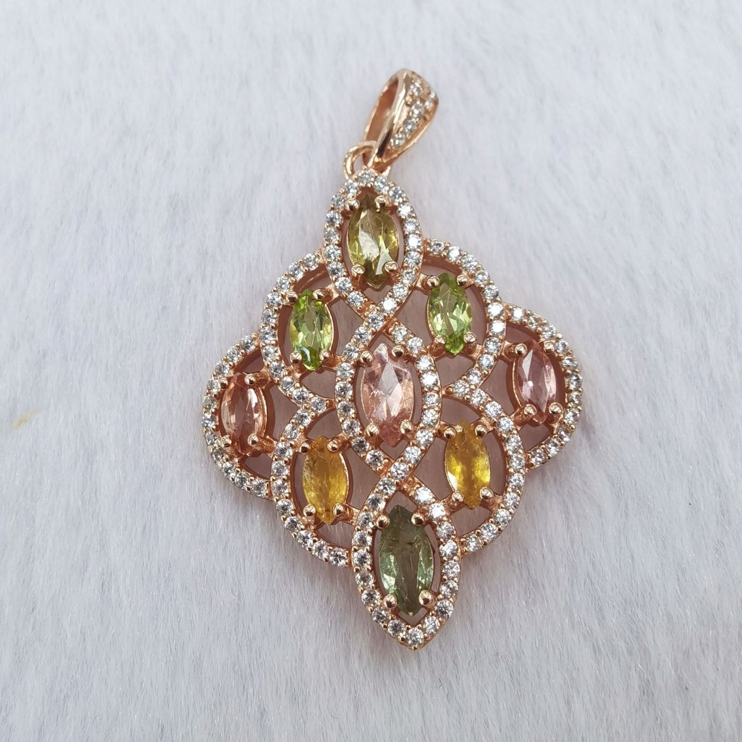 Sparkling Rose Gold Plated 925 Sterling Silver Natural Tourmaline Pendant